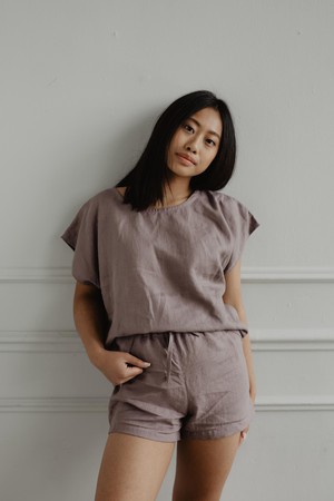 Short sleeve pajama set CLOUD NINE L Rosy Brown from AmourLinen