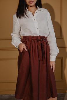 Bergen mid length linen skirt in Terracotta via AmourLinen
