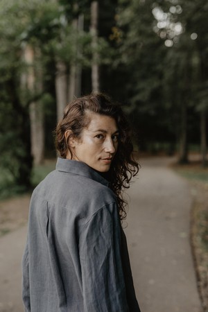 Marrakesh oversized linen shirt in Charcoal from AmourLinen