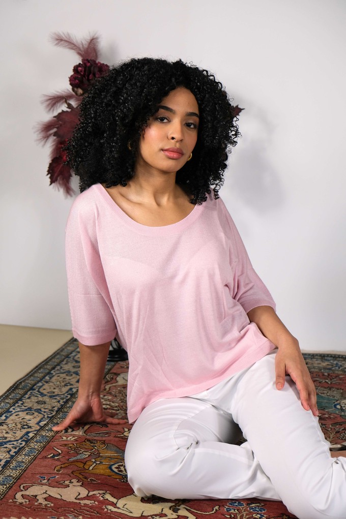 Pink Batwing Silk Cashmere Top from Asneh