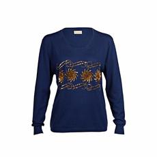 Blue Cashmere Sweater with Gold Sequins and Beads van Asneh