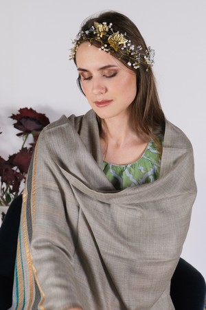 Beige Cashmere Scarf with Stripes from Asneh