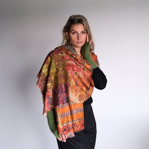 Rusty Orange Cashmere Shawl with Print – Large from Asneh