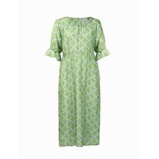 Green midi silk dress with blue print via Asneh