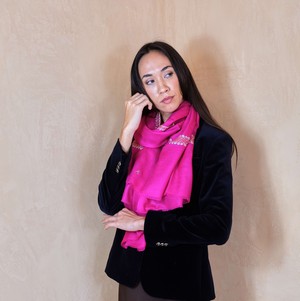 Pink Cashmere Scarf with floral Embroidered Borders from Asneh
