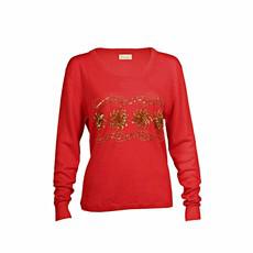 Red Cashmere Sweater with Gold Embroidery via Asneh