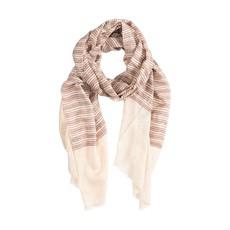 Hand woven Cream Coloured Cashmere  Pashmina Scarf with Red, Black and Beige Stripes van Asneh