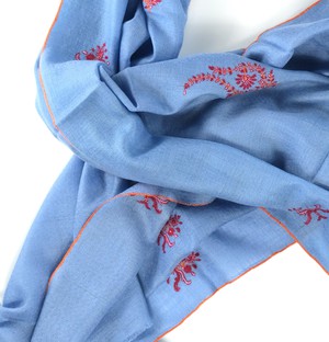 Baby Blue Cashmere Pashmina with Sozni Embroidery from Asneh