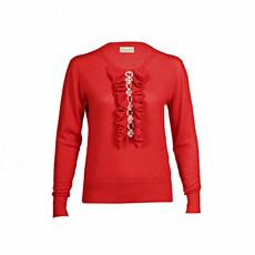 Red Cashmere Sweater with Ruffles and Pearls van Asneh