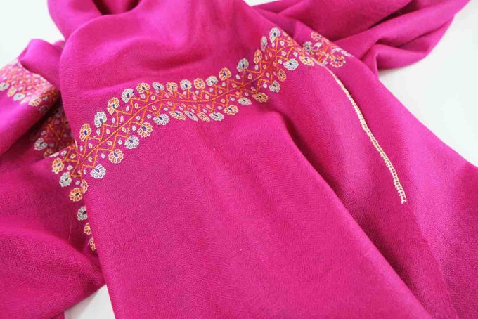 Pink Cashmere Scarf with floral Embroidered Borders from Asneh