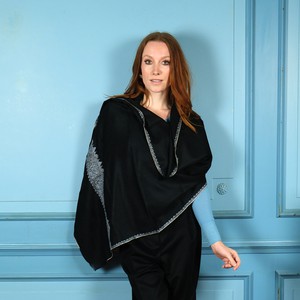 Black Cashmere Scarf with Embroidery from Asneh