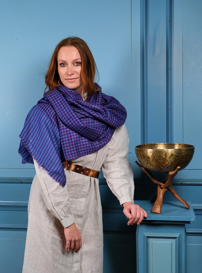 Blue and Purple Check Cashmere Scarf – Sold Out from Asneh