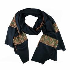 Black Cashmere Scarf with Rustic Embroidery van Asneh