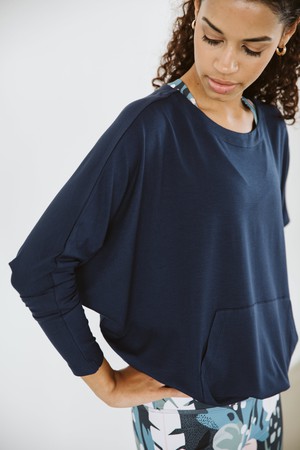 Long Sleeve Top with Kangaroo Pocket / Navy from Audella Athleisure