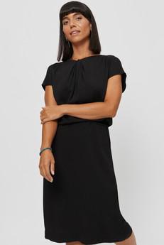 Amy | Midi Dress with Pencil Skirt and Neckline Detail in Black via AYANI