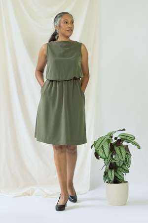 Bella | Sleeveless drapey dress in olive green from AYANI