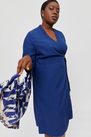 Sandra | Midi Wrap Dress in Midnight Blue from AYANI