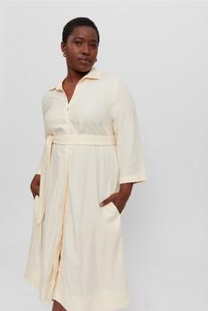 Mariam | Linen Shirt Dress with Wide Belt in Cream via AYANI