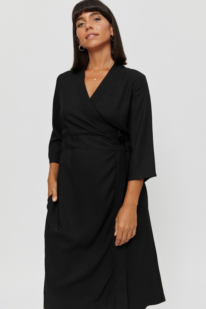 Sandra | Midi Wrap Dress in Black from AYANI