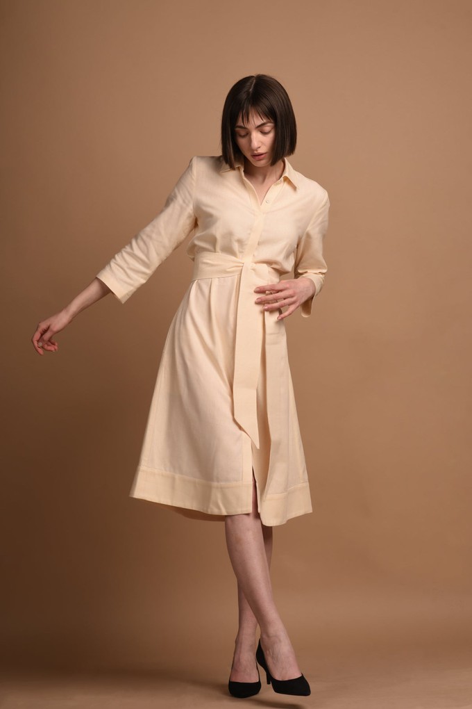 Mariam | Linen Shirt Dress with Wide Belt in Cream from AYANI