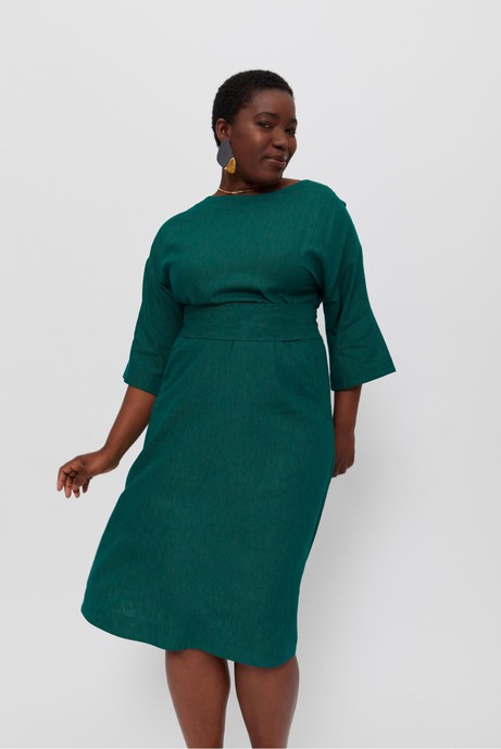 Mane | Elegant Midi Dress with Kimono Belt in Green from AYANI