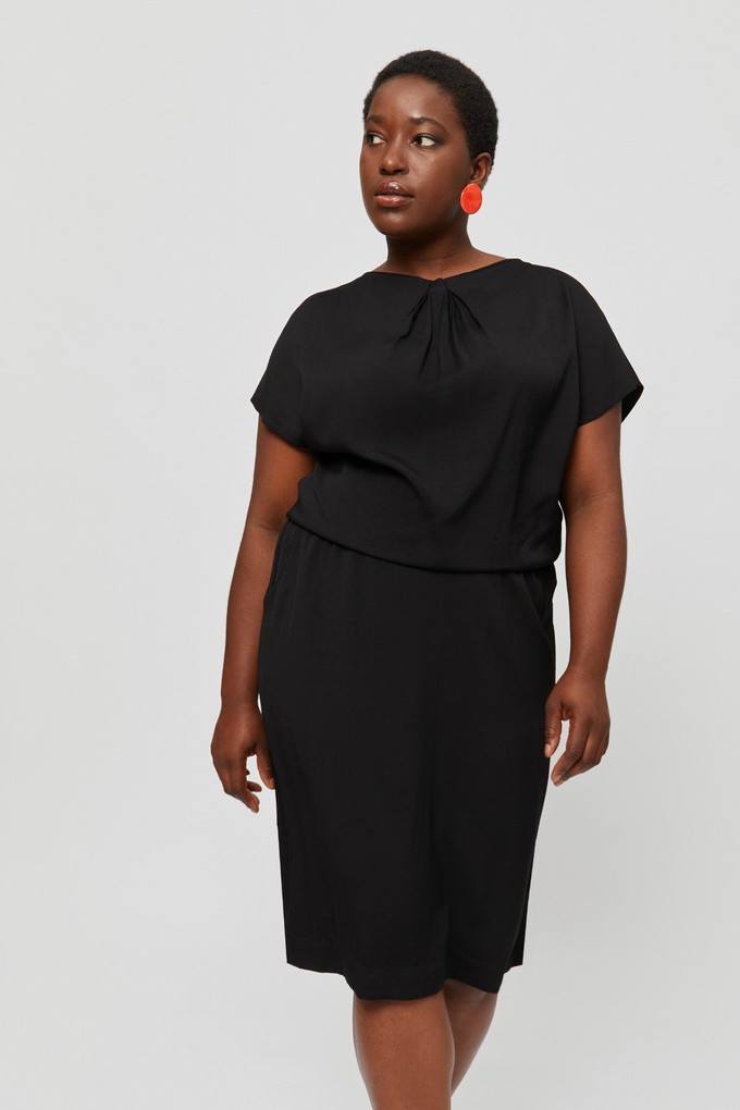 Amy | Midi Dress with Pencil Skirt and Neckline Detail in Black from AYANI