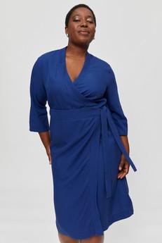 Sandra | Midi Wrap Dress in Midnight Blue via AYANI