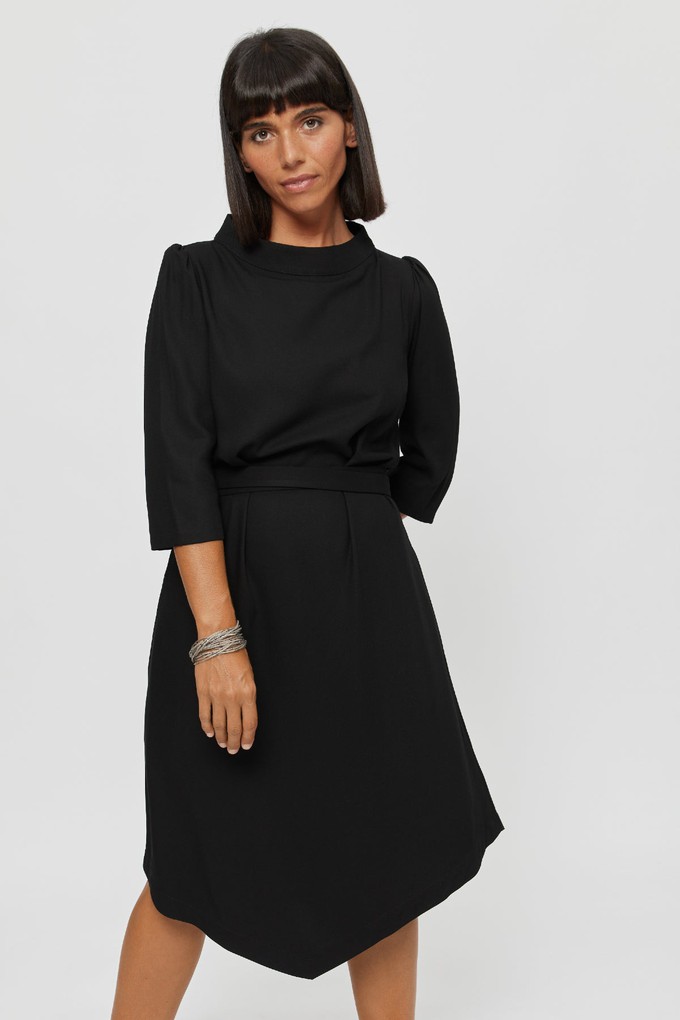 Suzi | Belted Angle Dress with Boat Neckline in Black from AYANI