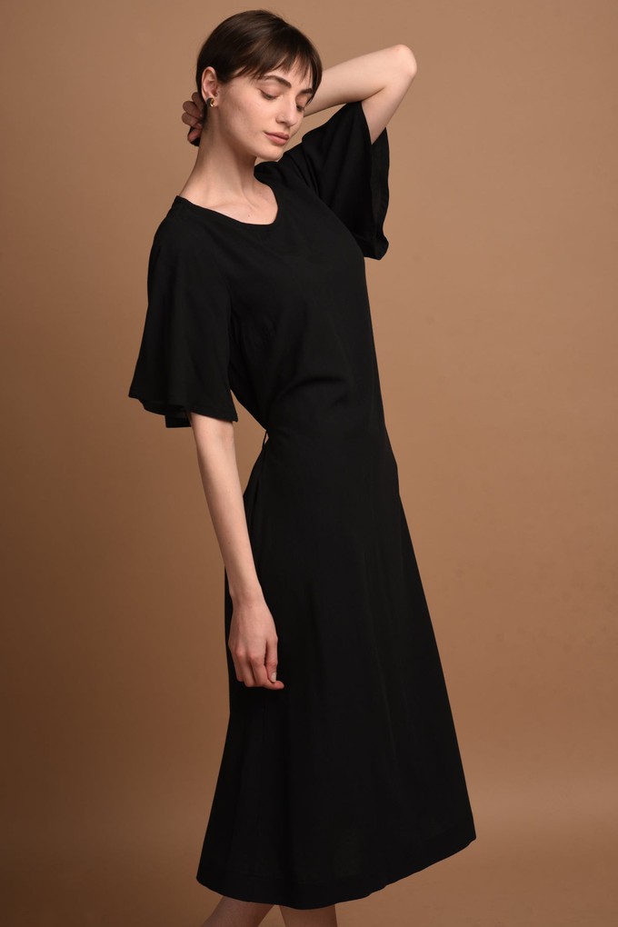 Nika | Round Neck Dress with Butterfly Sleeves in Black from AYANI