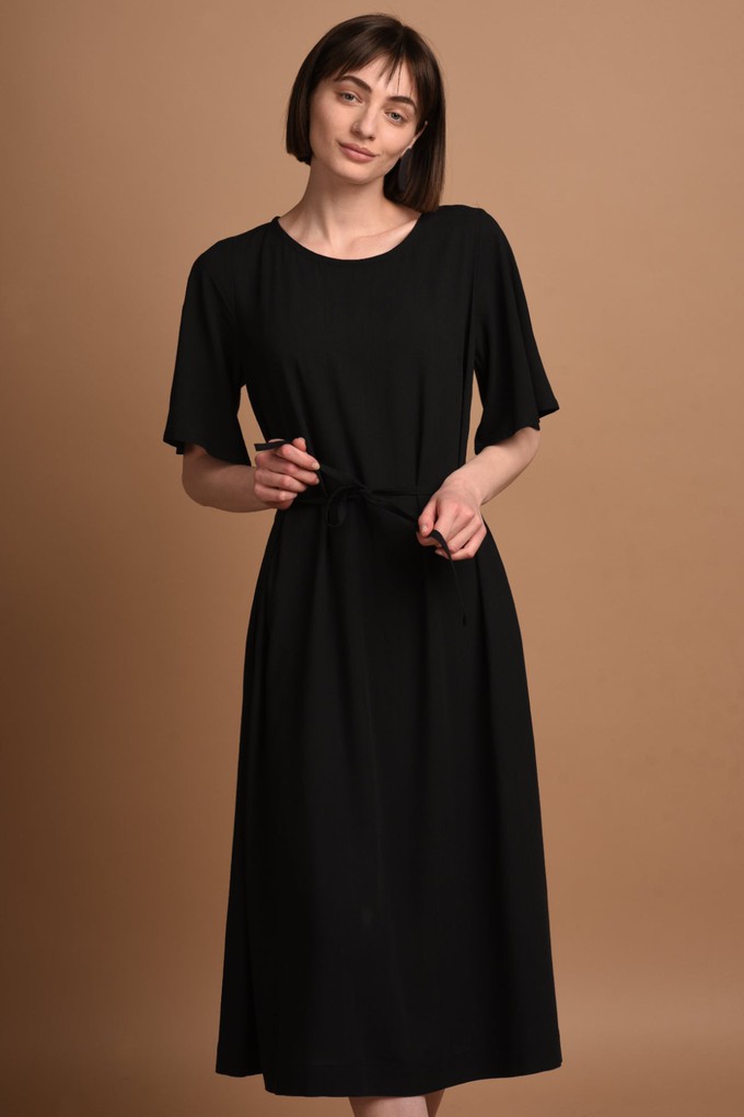 Nika | Round Neck Dress with Butterfly Sleeves in Black from AYANI