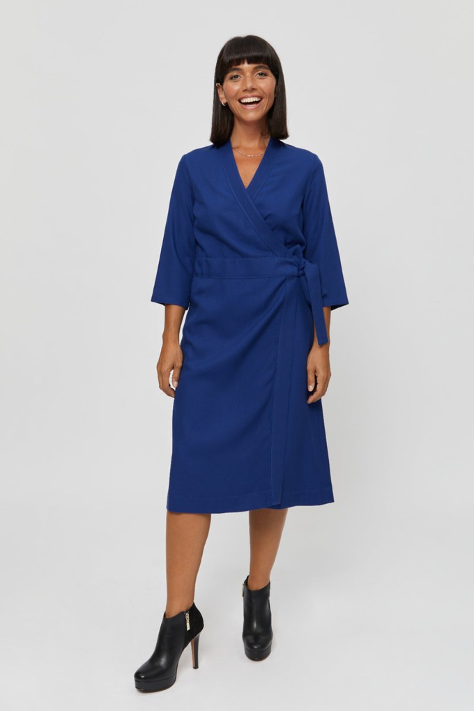 Sandra | Midi Wrap Dress in Midnight Blue from AYANI