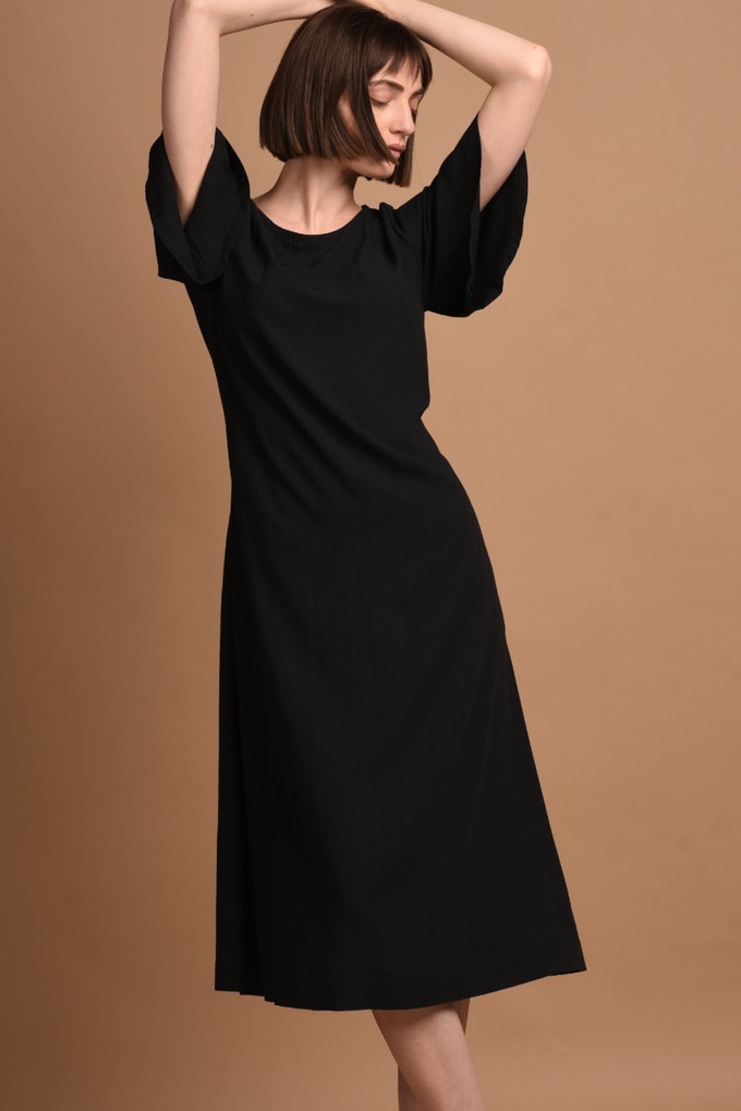 Nika | Round Neck Dress with Butterfly Sleeves in Black from AYANI