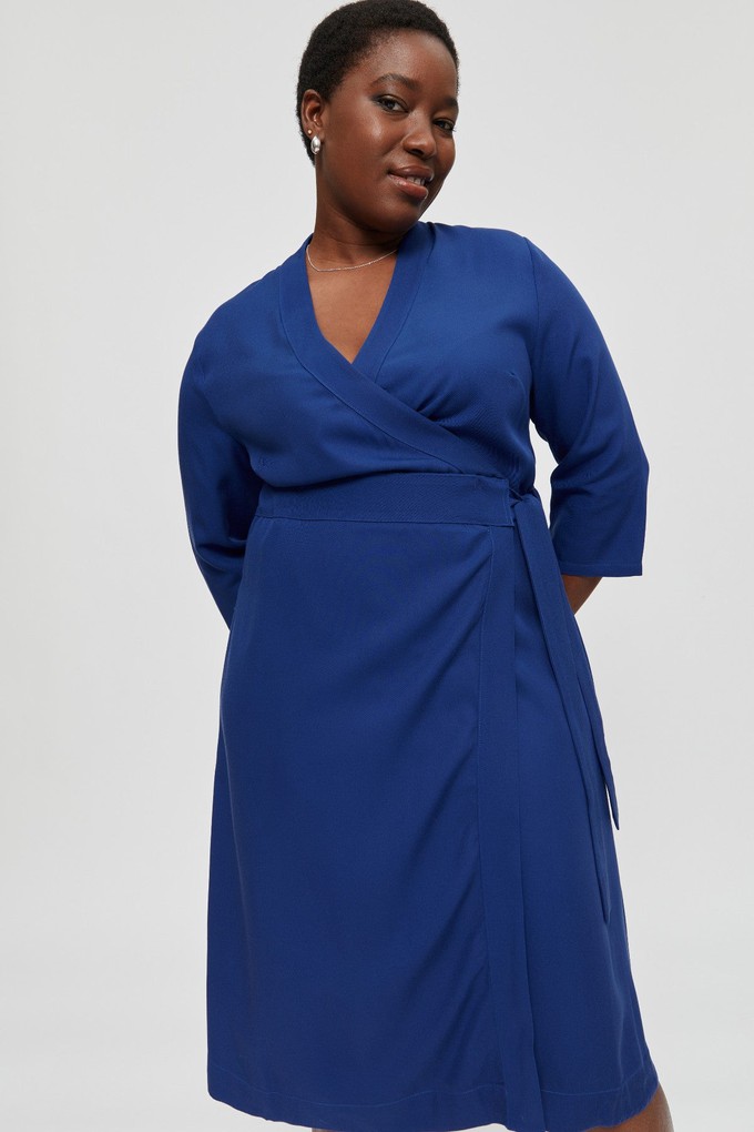 Sandra | Midi Wrap Dress in Midnight Blue from AYANI