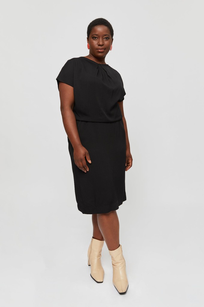 Amy | Midi Dress with Pencil Skirt and Neckline Detail in Black from AYANI