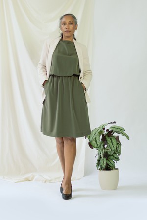 Bella | Sleeveless drapey dress in olive green from AYANI