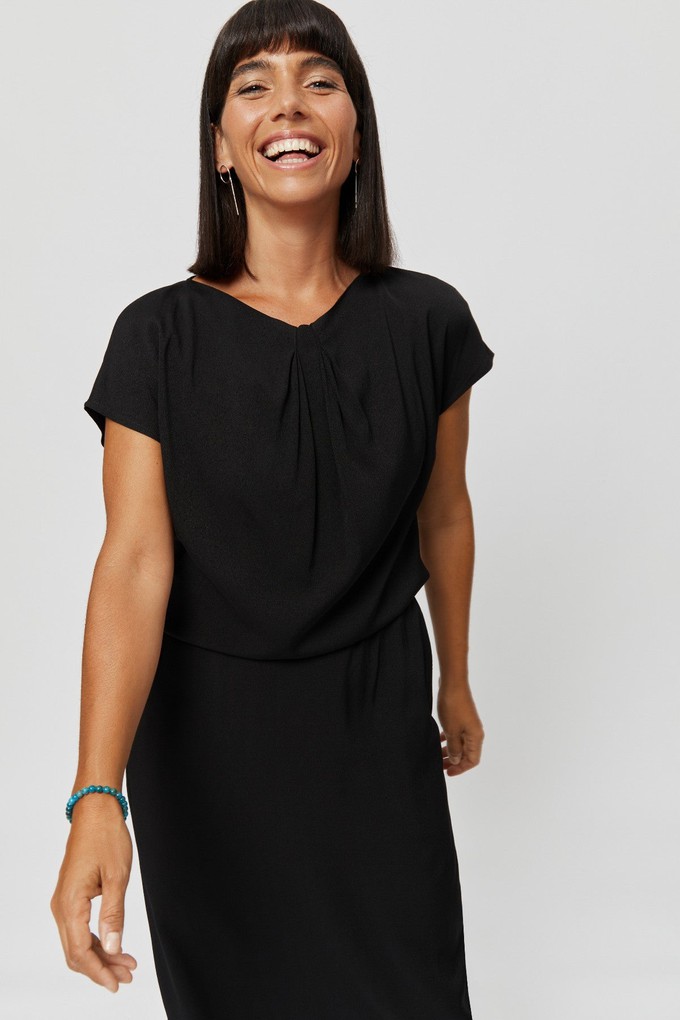 Amy | Midi Dress with Pencil Skirt and Neckline Detail in Black from AYANI