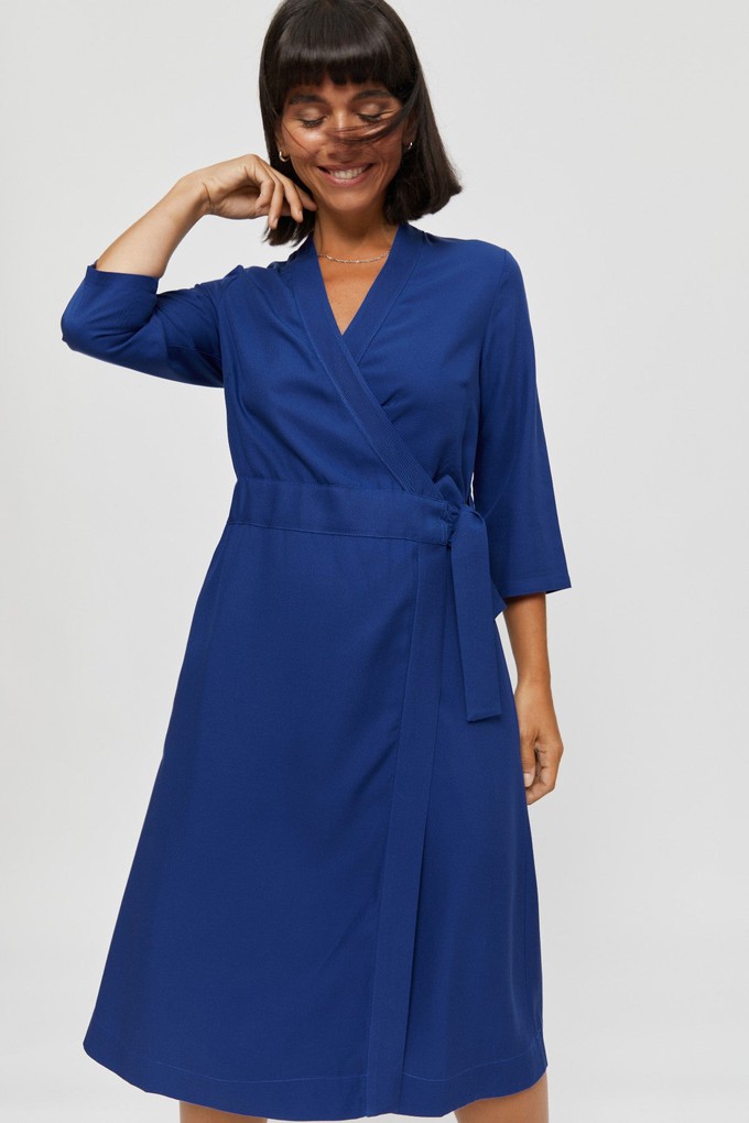 Sandra | Midi Wrap Dress in Midnight Blue from AYANI