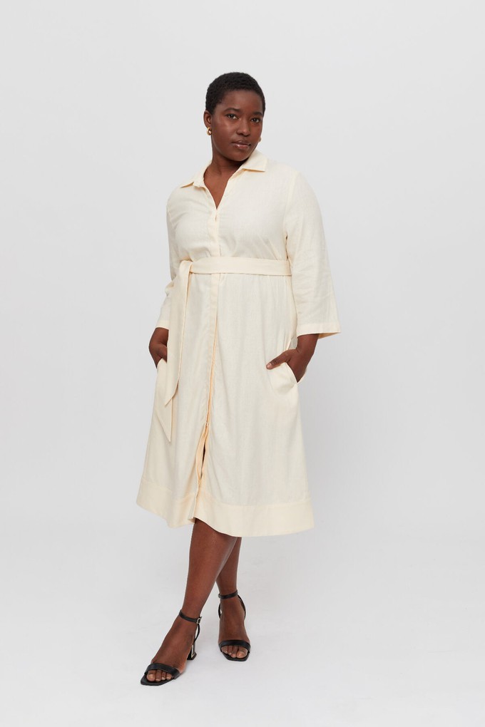 Mariam | Linen Shirt Dress with Wide Belt in Cream from AYANI