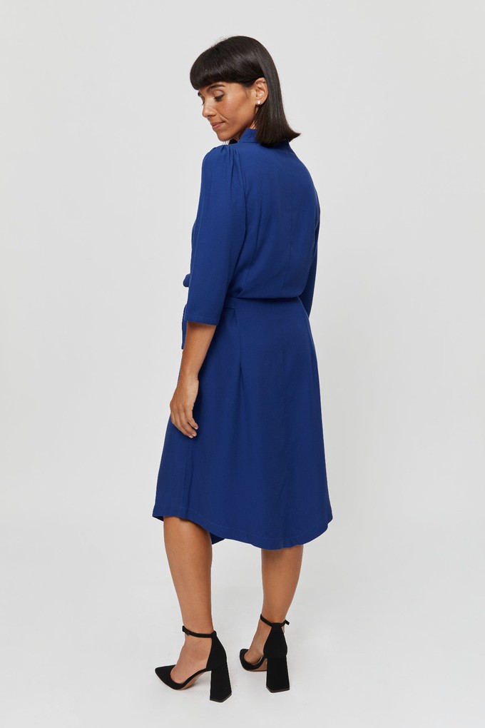 Suzi | Belted Angle Dress with Boat Neckline in Midnight Blue from AYANI