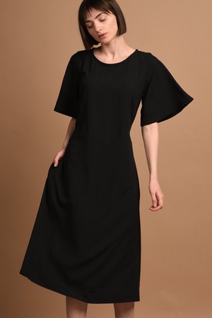 Nika | Round Neck Dress with Butterfly Sleeves in Black from AYANI