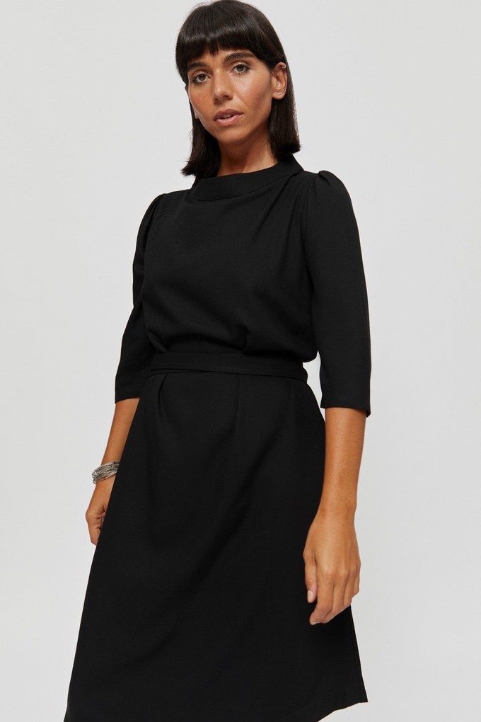 Suzi | Belted Angle Dress with Boat Neckline in Black from AYANI