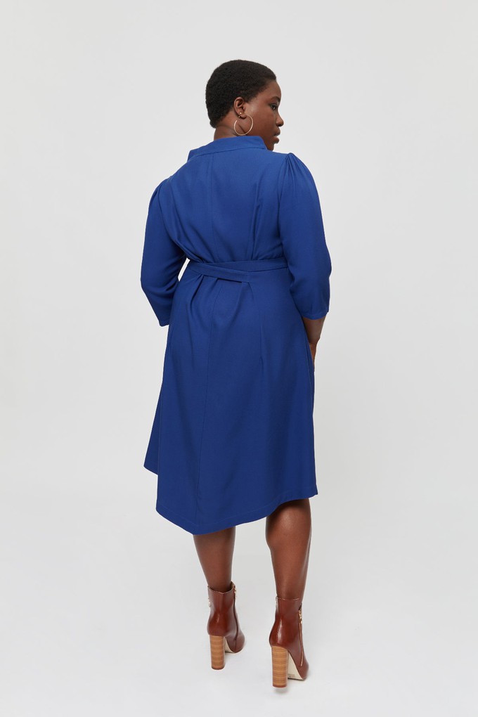 Suzi | Belted Angle Dress with Boat Neckline in Midnight Blue from AYANI