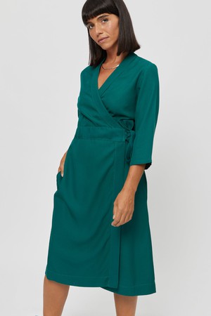 Sandra | Midi Wrap Dress in Emerald Green from AYANI