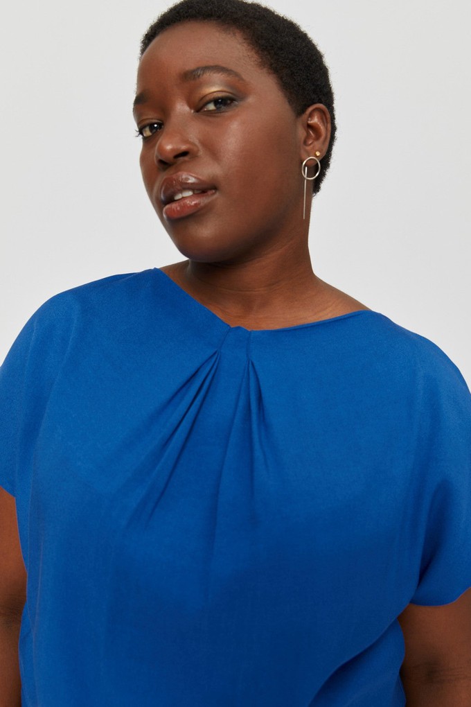 Amy | Midi Dress with Pencil Skirt and Neckline Detail in Classic Blue from AYANI