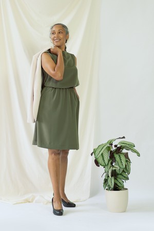 Bella | Sleeveless drapey dress in olive green from AYANI