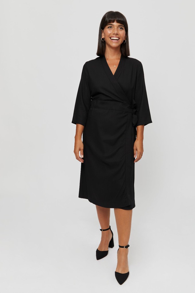 Sandra | Midi Wrap Dress in Black from AYANI