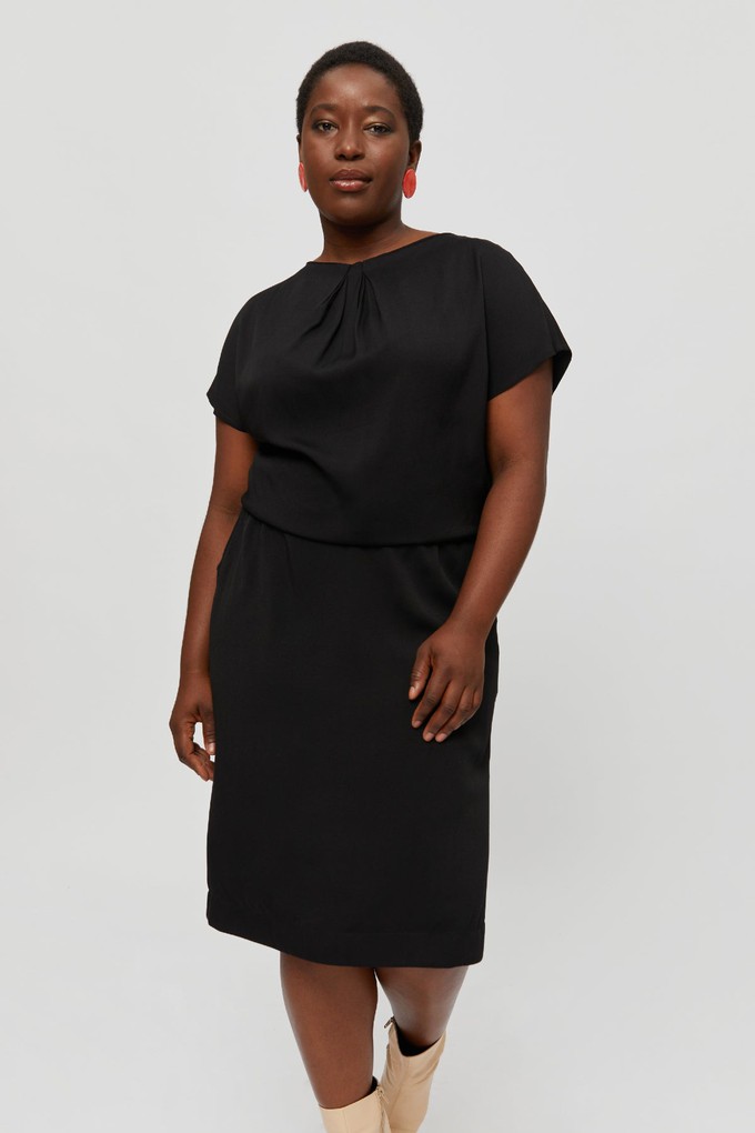 Amy | Midi Dress with Pencil Skirt and Neckline Detail in Black from AYANI