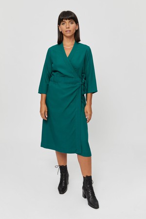 Sandra | Midi Wrap Dress in Emerald Green from AYANI