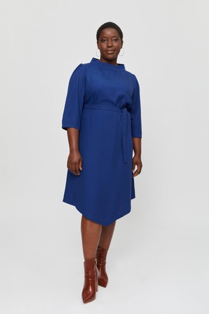 Suzi | Belted Angle Dress with Boat Neckline in Midnight Blue from AYANI