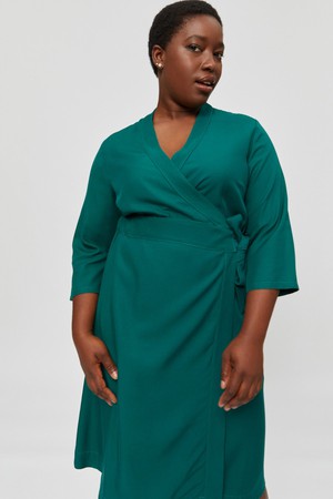 Sandra | Midi Wrap Dress in Emerald Green from AYANI